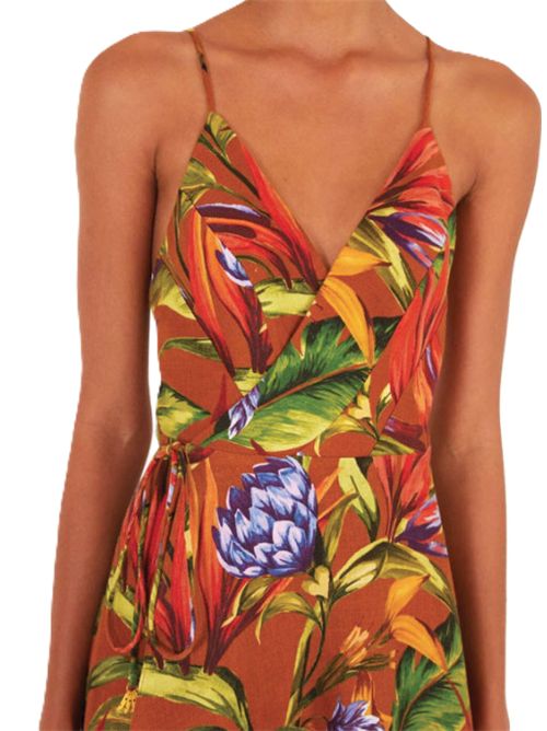 florart brown midi wrap dress Farm Rio FARM Rio | 35896426043 FLORART BROWN
